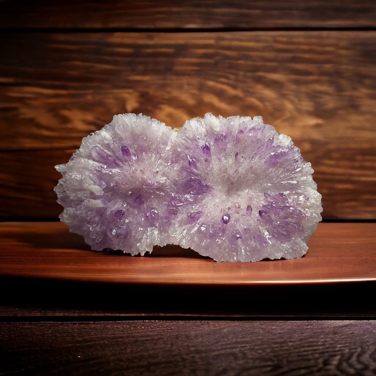 Explore Gaea Rare's Amethyst Rose Flower—a captivating fusion of geological elegance and artistic craftsmanship. Crafted from the exquisite purple quartz, Amethyst, this piece showcases intricate hexagonal crystal structures.