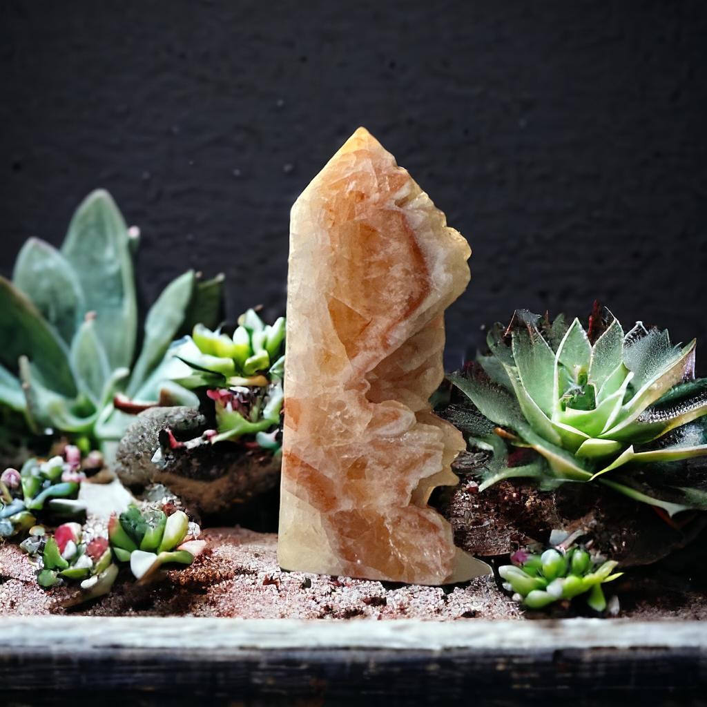 Style 2- Explore the unique allure of Gaea Rare's Dogtooth Calcite—a geological marvel with distinctive, pointed crystals composed of calcium carbonate. Reflecting slow growth over time, these crystals create a visually captivating display.
